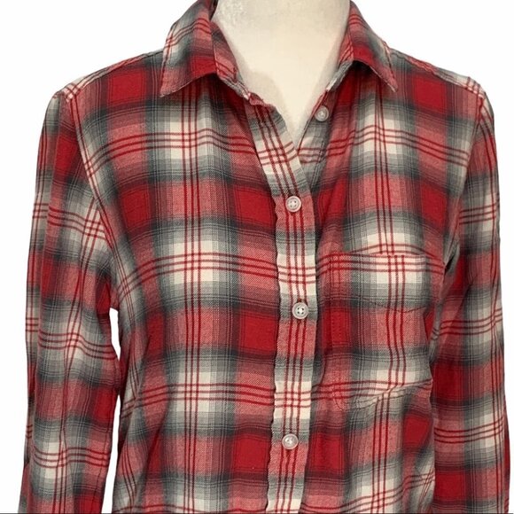 𝅺american Eagle♥️Amazingly Soft Boyfriend Shirt Red Plaid Sz Xs - Picture 2 of 9